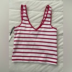 Pink and White Striped Cropped Tank Top